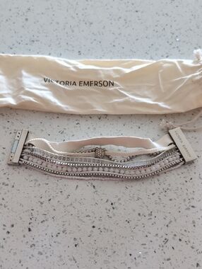 Victoria Emerson White and Silver Multi-Strand Beaded Bracelet